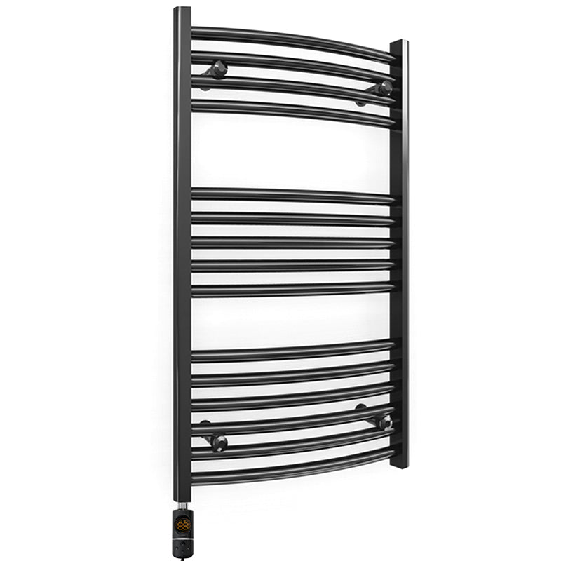 Small 450mm x 800mm Curved Matt Black Electric Pre-Filled Heated Towel Rail Radiator