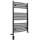 Small Dual Fuel 450mm x 800mm Matt Matt Black Curved Heated Towel Rail - (incl. Valves + Electric Heating Kit)