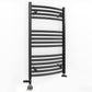Small Dual Fuel 450mm x 800mm Matt Matt Black Curved Heated Towel Rail - (incl. Valves + Electric Heating Kit)