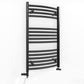 Small Dual Fuel 450mm x 800mm Matt Matt Black Curved Heated Towel Rail - (incl. Valves + Electric Heating Kit)