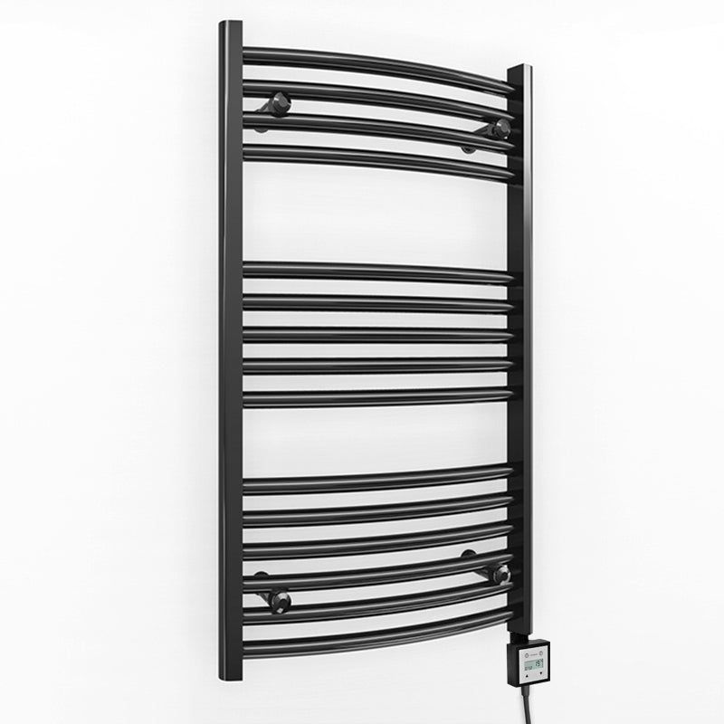 Small 500mm x 800mm Curved Matt Black Electric Pre-Filled Heated Towel Rail Radiator