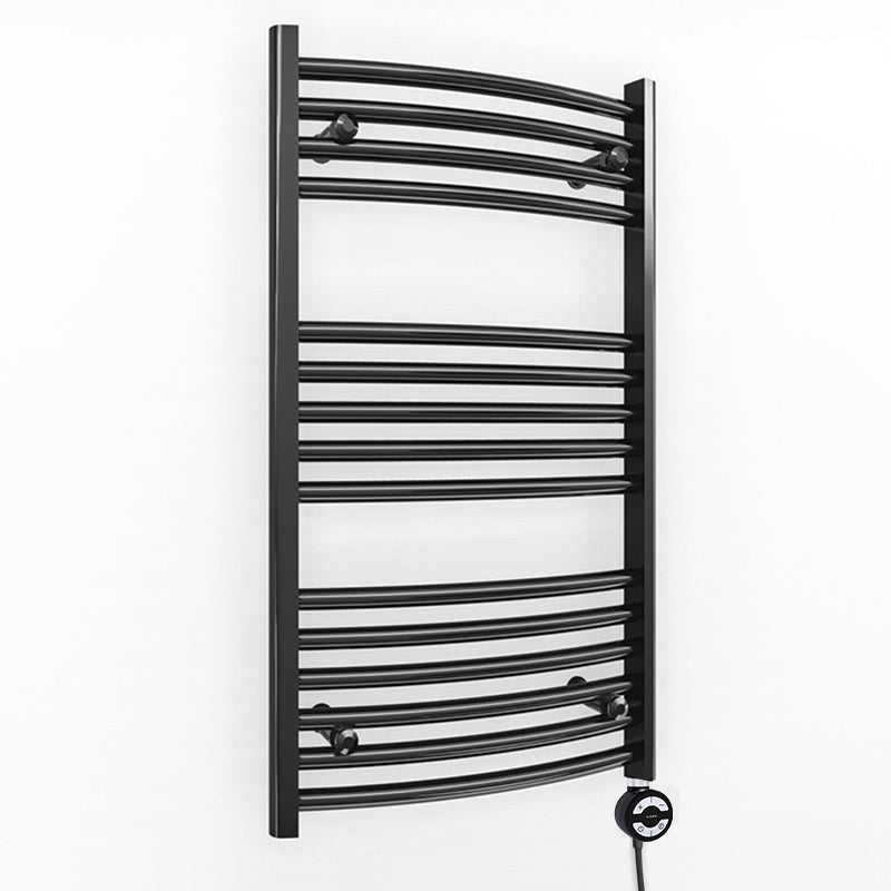 Small 500mm x 800mm Curved Matt Black Electric Pre-Filled Heated Towel Rail Radiator