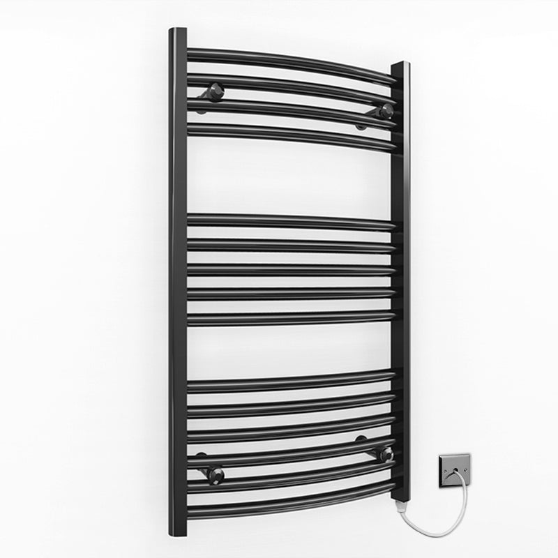 500mm Wide - Electric Heated Towel Rail Radiator - Black - Curved