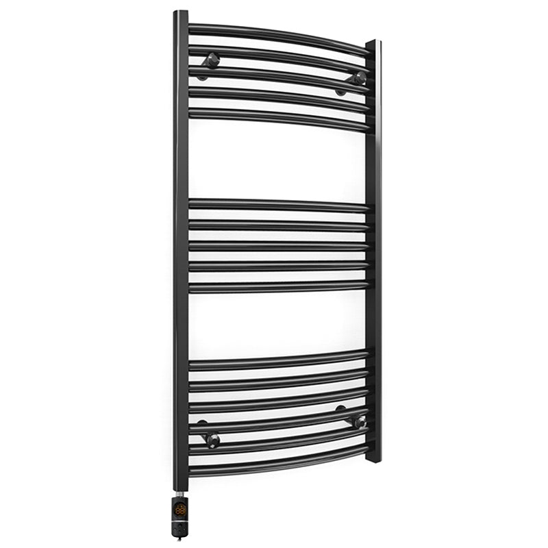 Small 500mm x 900mm Curved Matt Black Electric Pre-Filled Heated Towel Rail Radiator