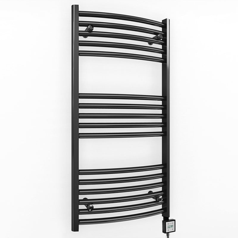 Small 500mm x 900mm Curved Matt Black Electric Pre-Filled Heated Towel Rail Radiator