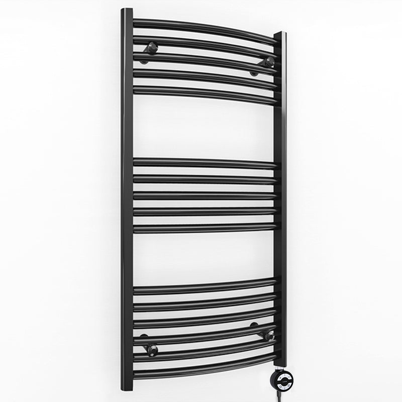 Small 500mm x 900mm Curved Matt Black Electric Pre-Filled Heated Towel Rail Radiator