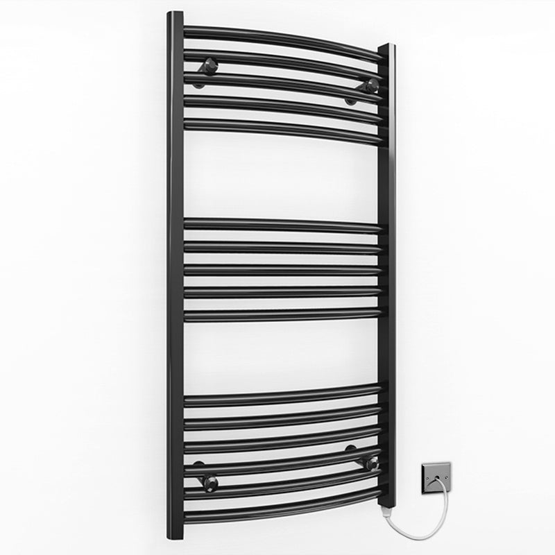 Small 500mm x 900mm Curved Matt Black Electric Pre-Filled Heated Towel Rail Radiator