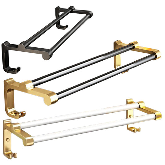 Black Wall Mounted Bathroom Towel Rail Holder - Storage for Towels (Two Bars)