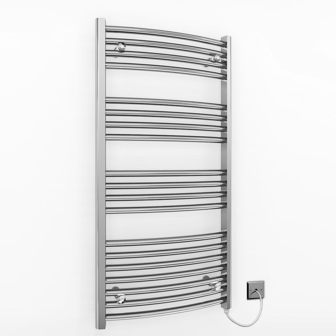 400mm x 1000mm Curved Chrome Electric Pre-Filled Heated Towel Rail Radiator