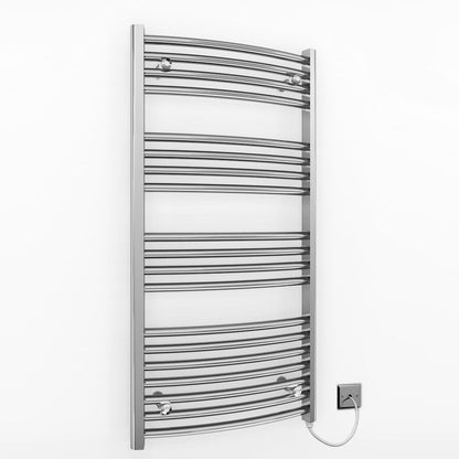 400mm x 1000mm Curved Chrome Electric Pre-Filled Heated Towel Rail Radiator
