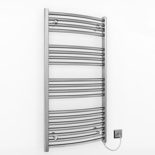 400mm x 1000mm Curved Chrome Electric Pre-Filled Heated Towel Rail Radiator