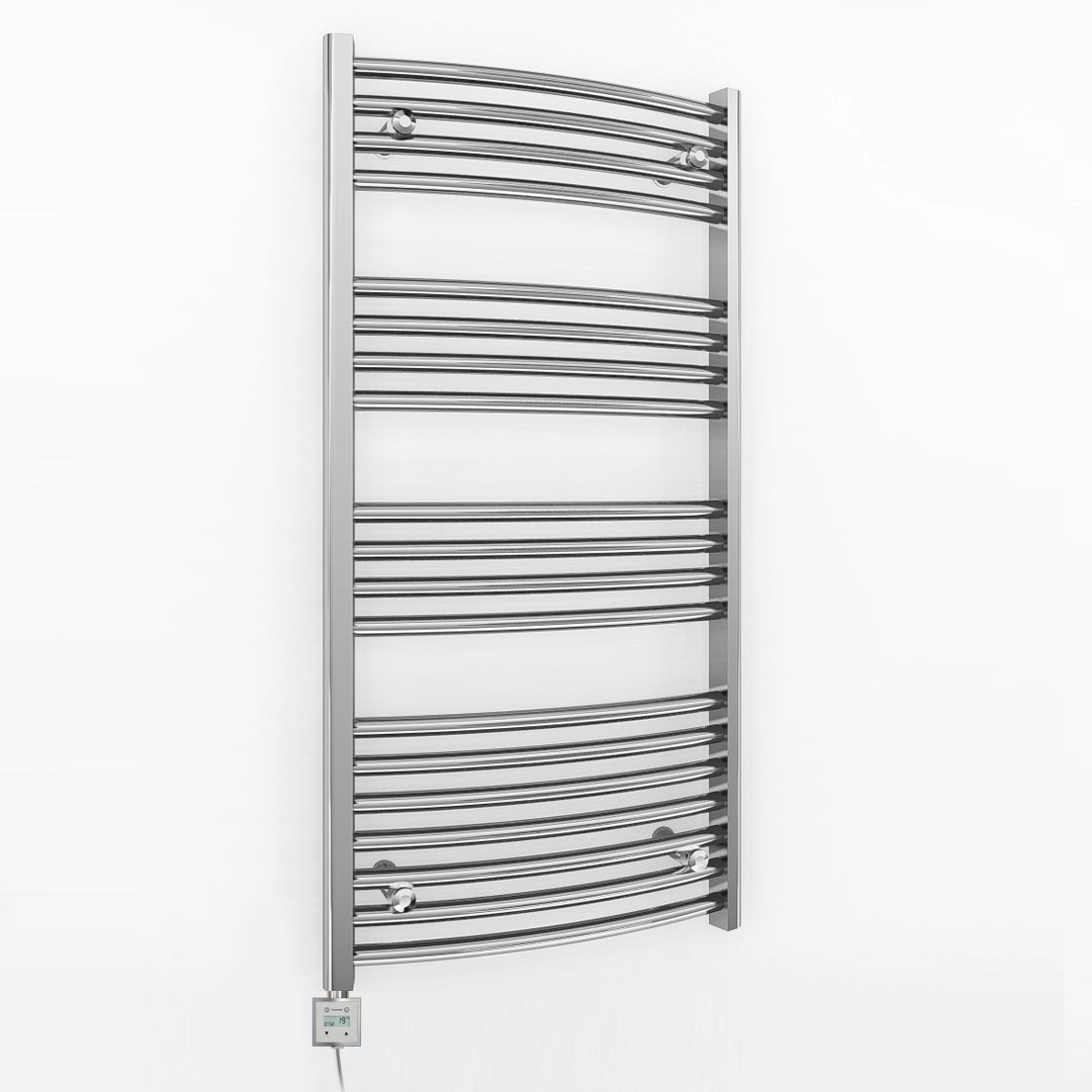 400mm x 1000mm Curved Chrome Electric Pre-Filled Heated Towel Rail Radiator