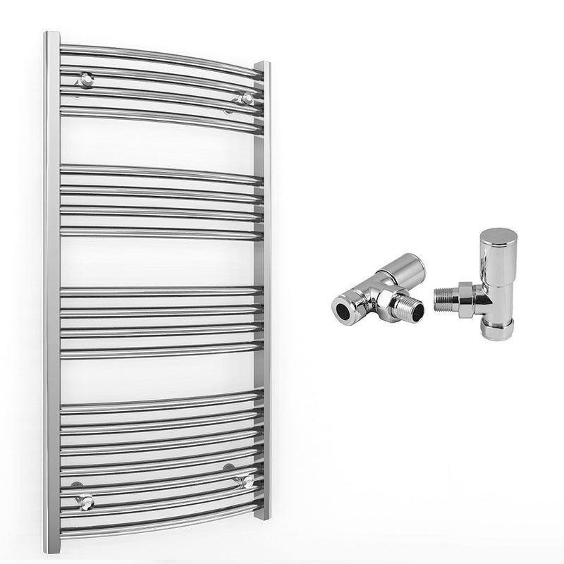 400mm x 1000mm Curved Chrome Heated Towel Rail Radiator