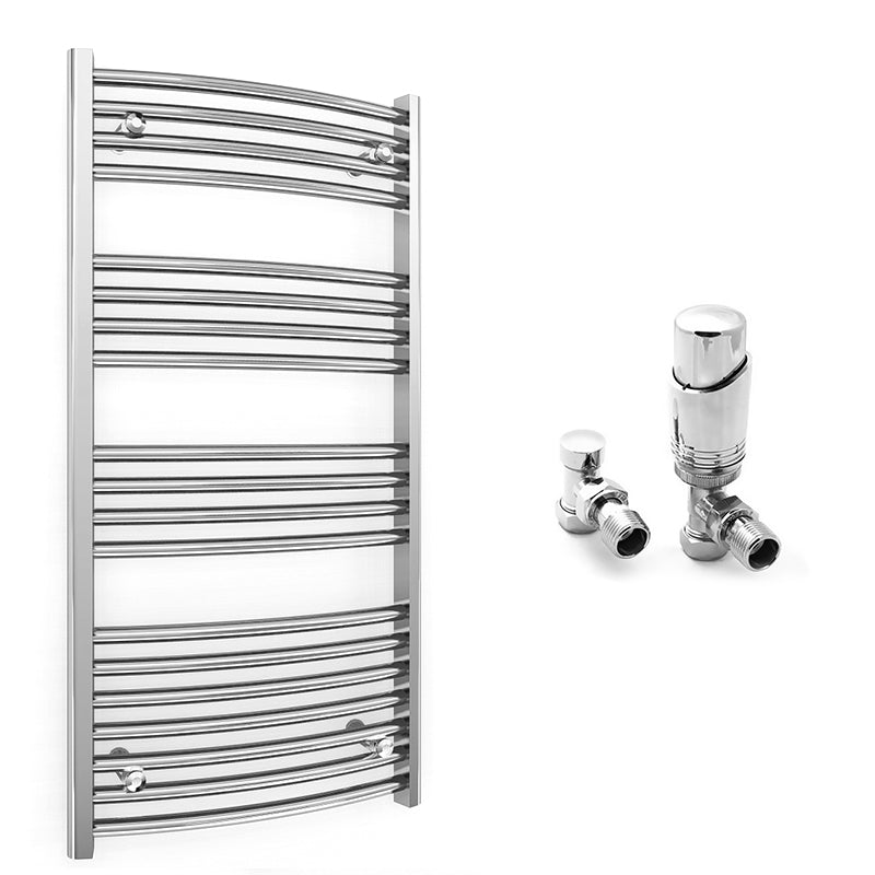 400mm Wide - Curved Heated Towel Rail Radiator Chrome - Straight