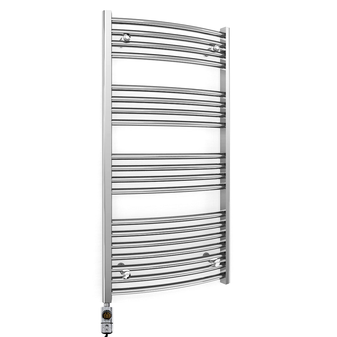 400mm x 1000mm Curved Chrome Electric Pre-Filled Heated Towel Rail Radiator