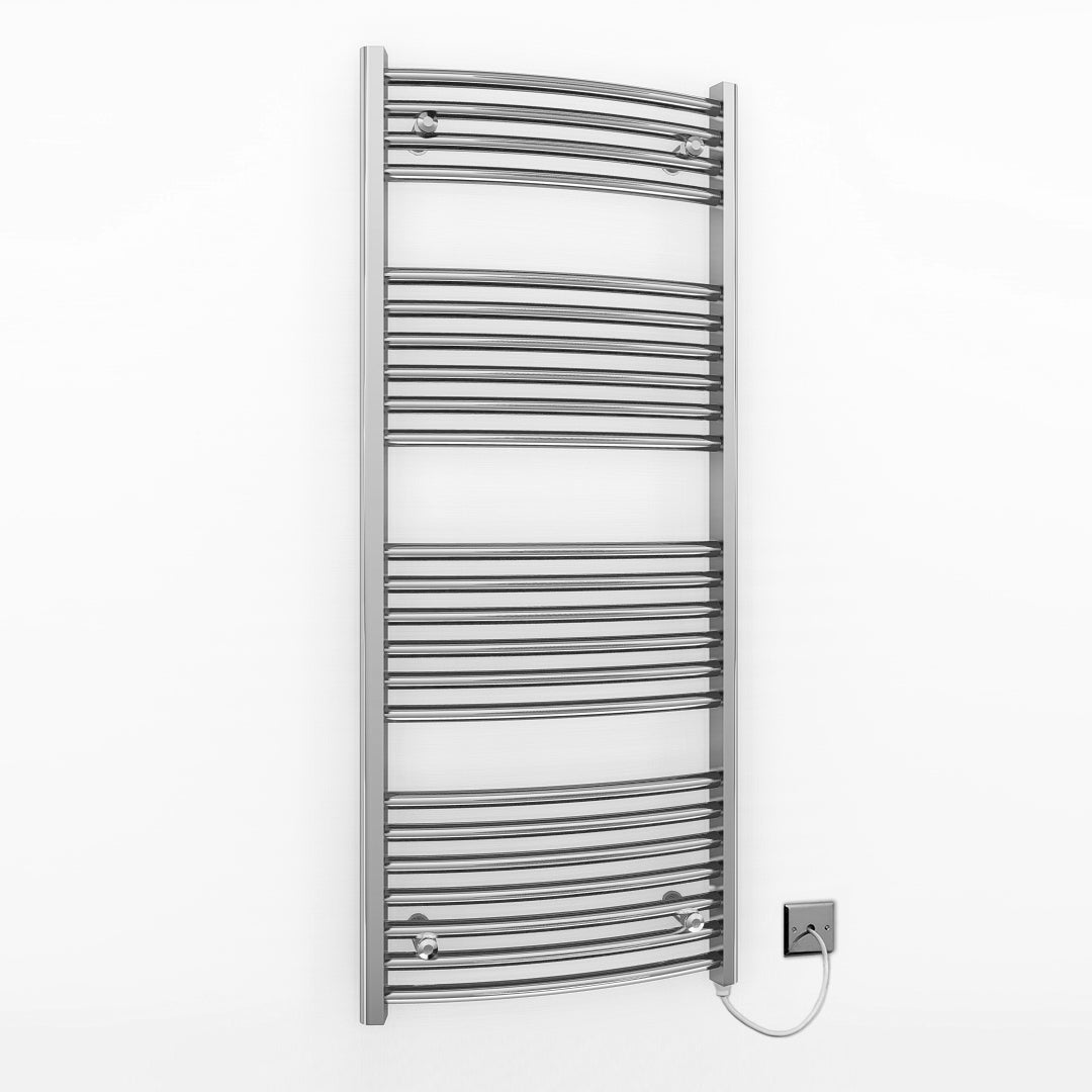 400mm x 1200mm Curved Chrome Electric Pre-Filled Heated Towel Rail Radiator