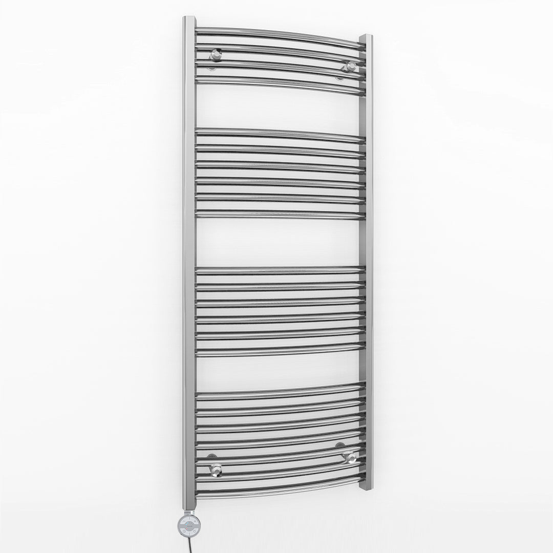 400mm x 1200mm Curved Chrome Electric Pre-Filled Heated Towel Rail Radiator