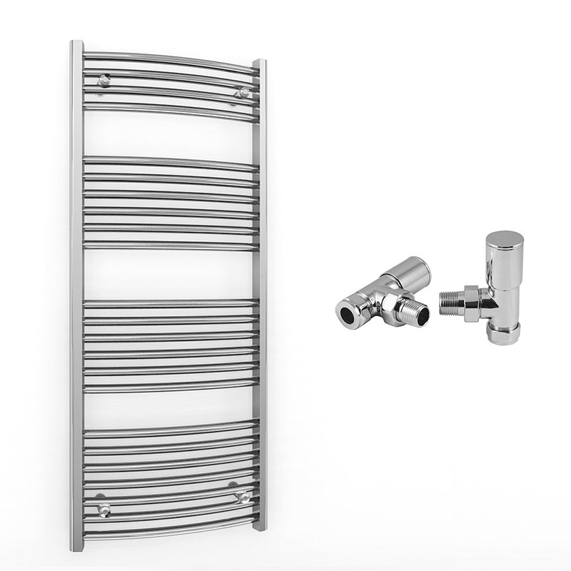 400mm x 1200mm Curved Chrome Heated Towel Rail Radiator
