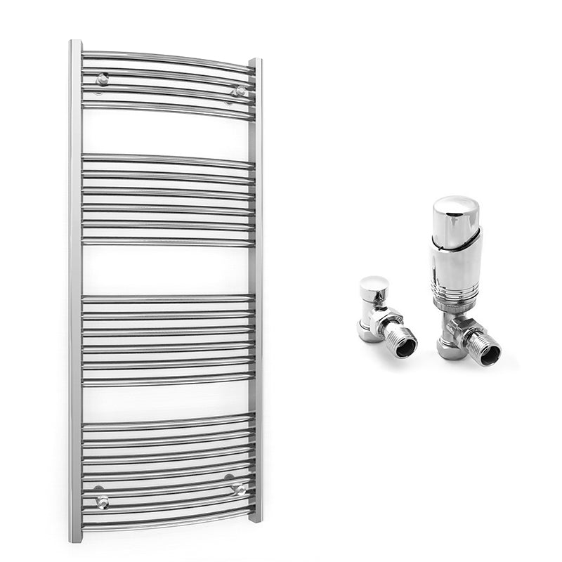 400mm x 1200mm Curved Chrome Heated Towel Rail Radiator