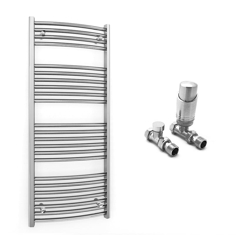 400mm x 1200mm Curved Chrome Heated Towel Rail Radiator