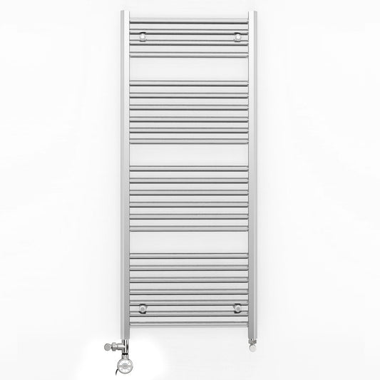 Dual Fuel 550mm x 1200mm Straight Chrome  Heated Towel Rail Radiator- (incl. Valves + Electric Heating Kit)
