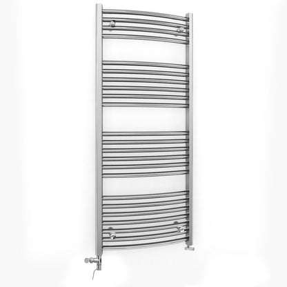 Dual Fuel 700mm x 1200mm Curved Chrome Heated Towel Rail Radiator- (incl. Valves + Electric Heating Kit)