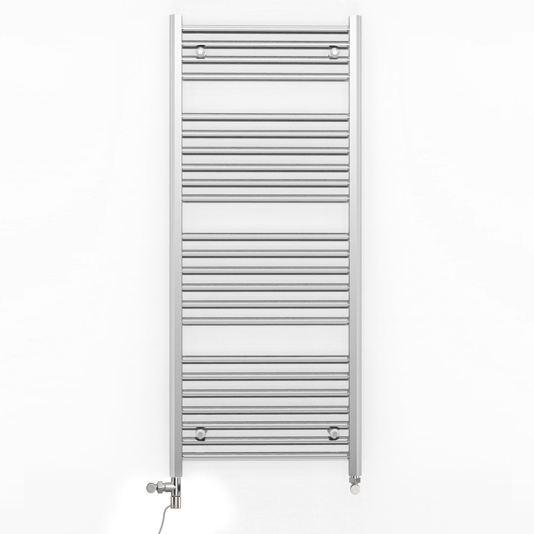 Dual Fuel 450mm x 1200mm Straight Chrome  Heated Towel Rail Radiator- (incl. Valves + Electric Heating Kit)