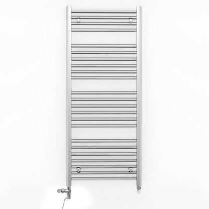 Dual Fuel 500mm x 1200mm Straight Chrome  Heated Towel Rail Radiator- (incl. Valves + Electric Heating Kit)