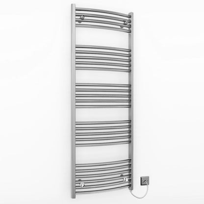  600mm x 1400mm Curved Chrome Electric Heated Towel Rail Radiator 
