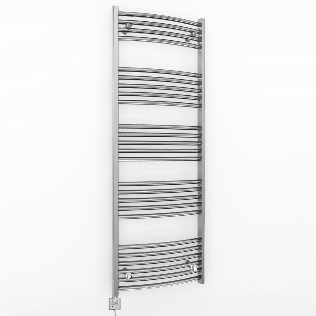 600mm x 1400mm Curved Chrome Electric Pre-Filled Heated Towel Rail Radiator