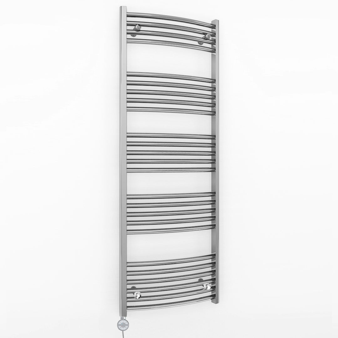 600mm x 1400mm Curved Chrome Electric Pre-Filled Heated Towel Rail Radiator