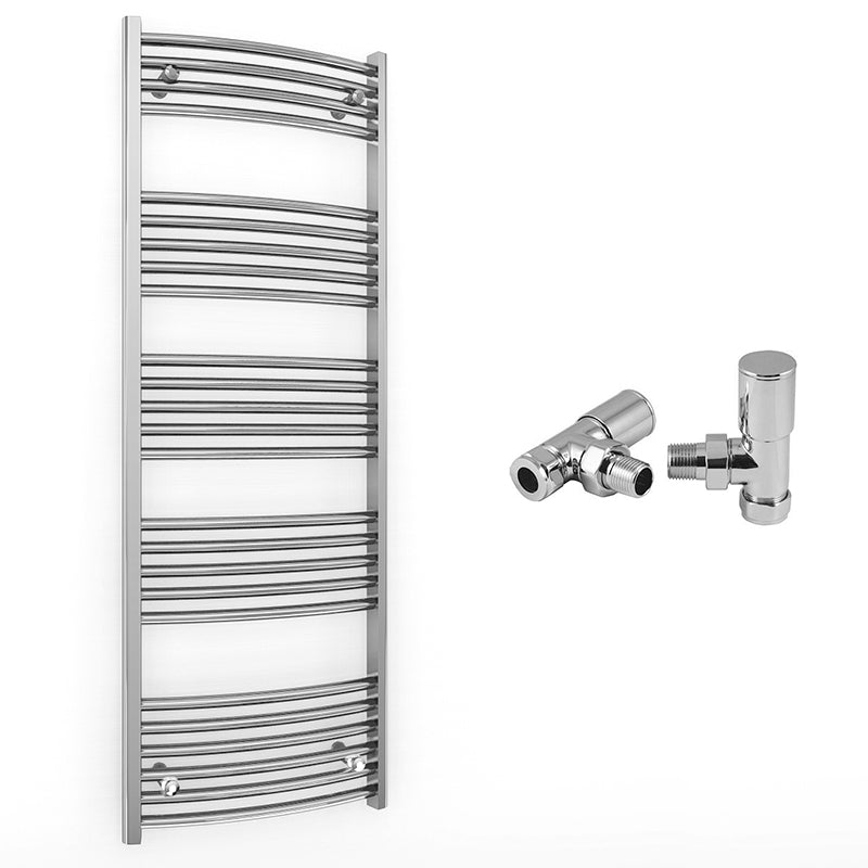 600mm x 1400mm Curved Chrome Heated Towel Rail Radiator