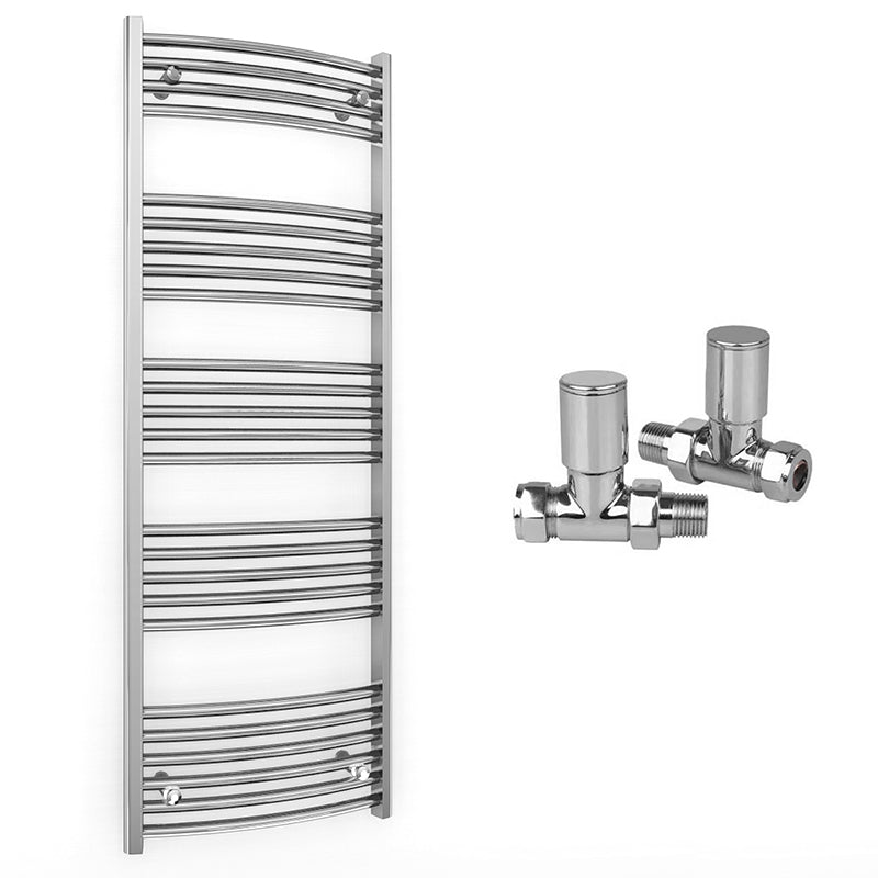 600mm x 1400mm Curved Chrome Heated Towel Rail Radiator