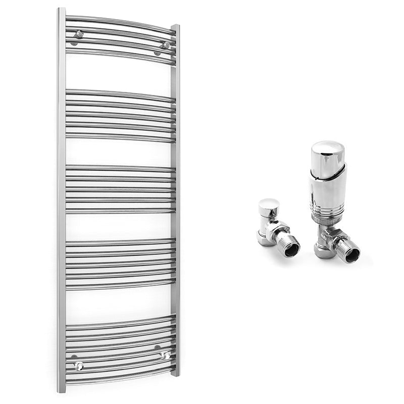 600mm Wide - Curved Heated Towel Rail Radiator Chrome - Straight