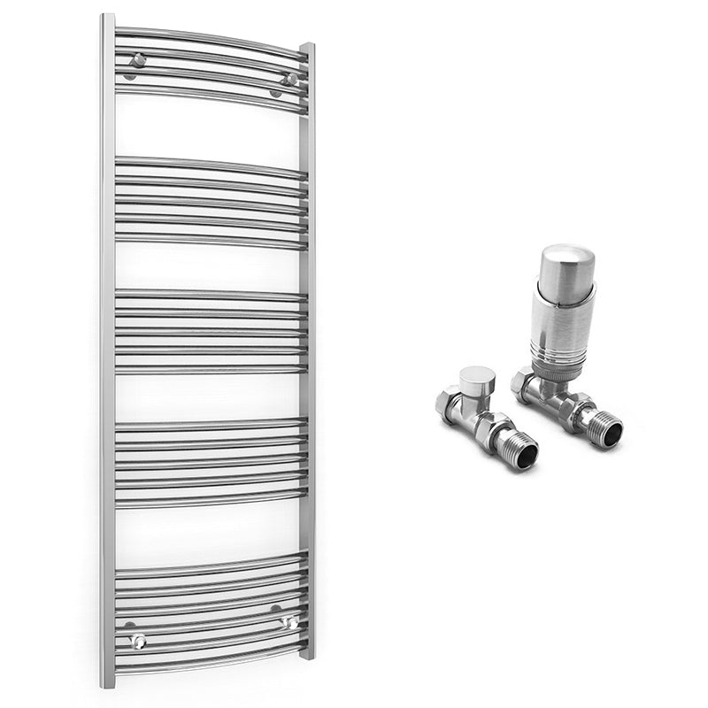 600mm x 1400mm Curved Chrome Heated Towel Rail Radiator