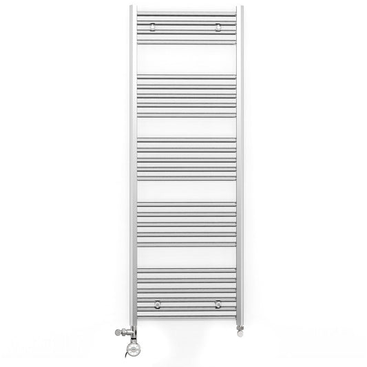 Dual Fuel 500mm x 1400mm Straight Chrome  Heated Towel Rail Radiator- (incl. Valves + Electric Heating Kit)