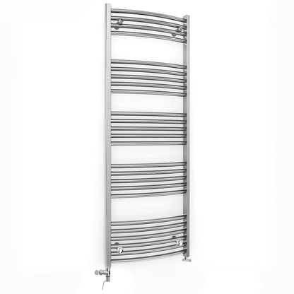  600mm x 1400mm Dual Fuel Curved Chrome Heated Towel Rail Radiator 