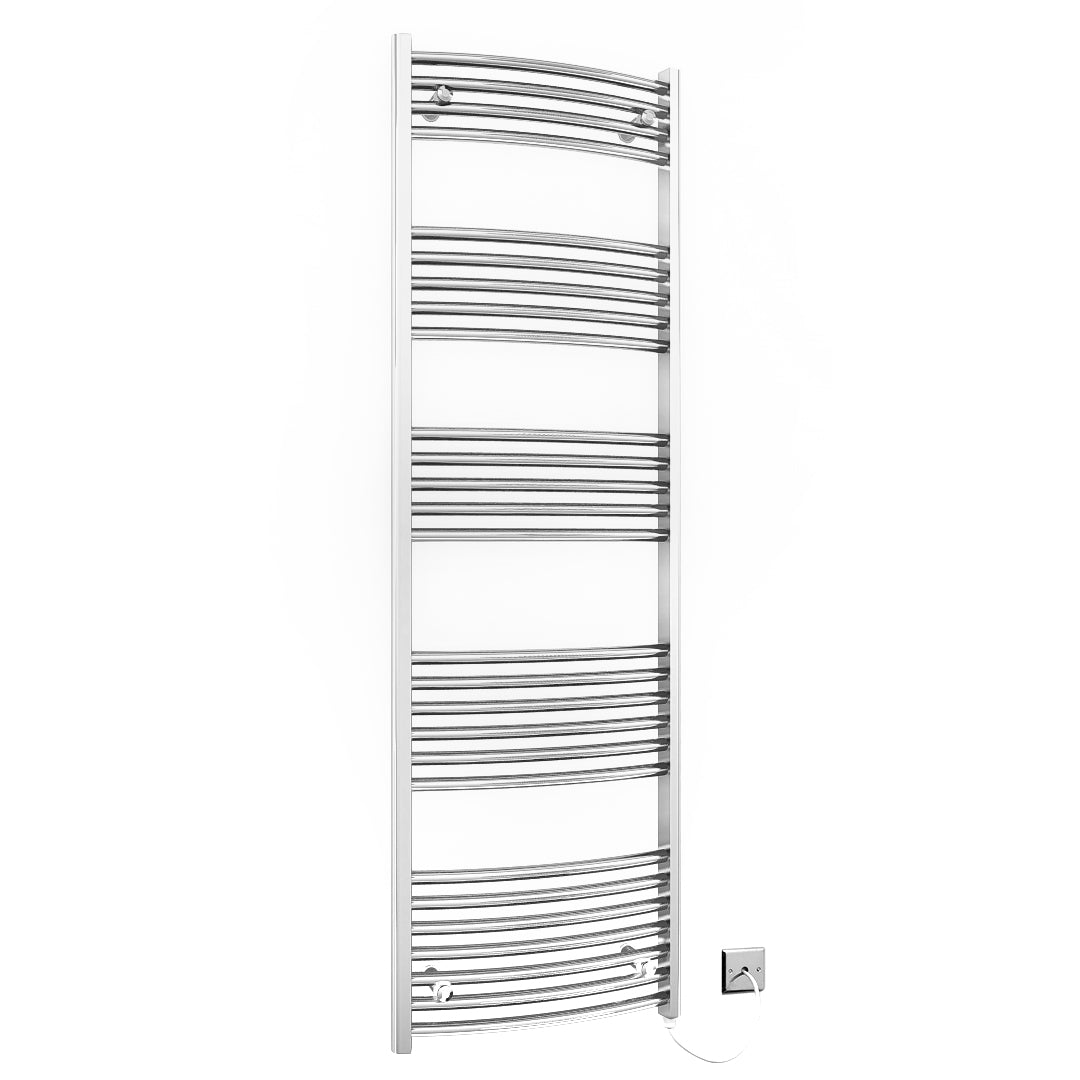 400mm x 1600mm Curved Chrome Electric Pre-Filled Heated Towel Rail Radiator
