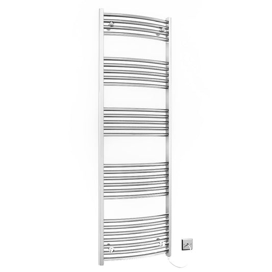 400mm x 1600mm Curved Chrome Electric Heated Towel Rail Radiator