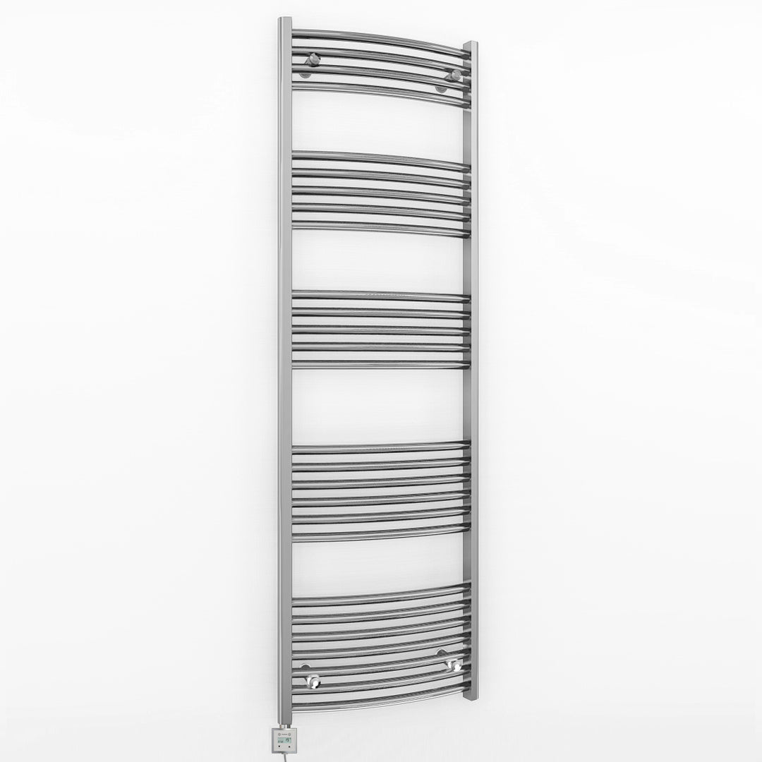 400mm x 1600mm Curved Chrome Electric Pre-Filled Heated Towel Rail Radiator