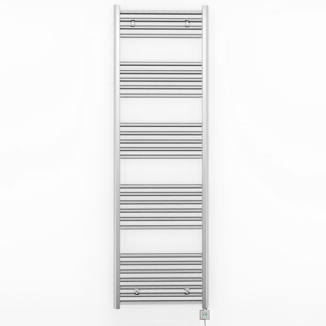 600mm Wide - Electric Heated Towel Rail Radiator - Flat Chrome - Straight