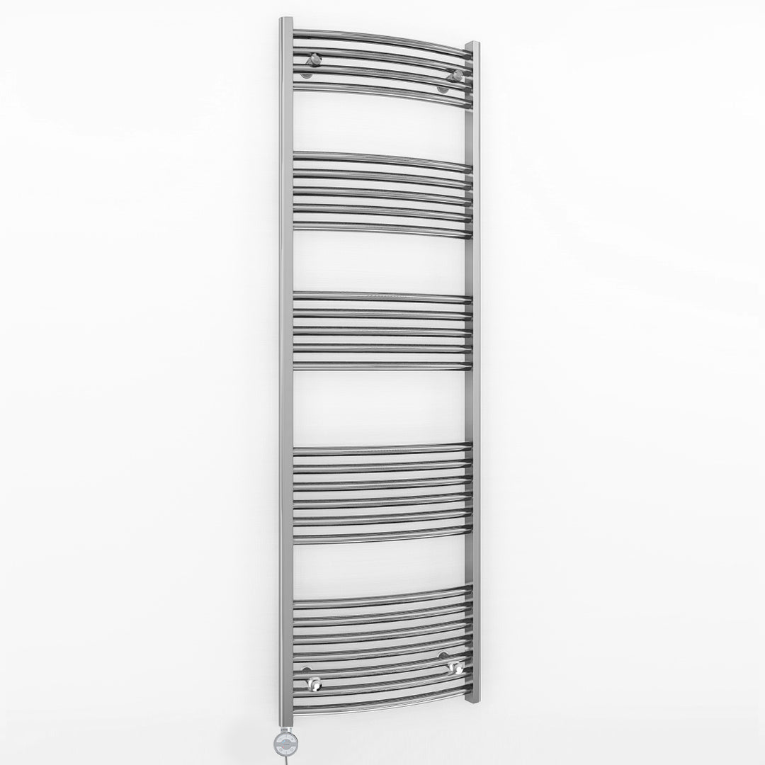 400mm x 1600mm Curved Chrome Electric Pre-Filled Heated Towel Rail Radiator