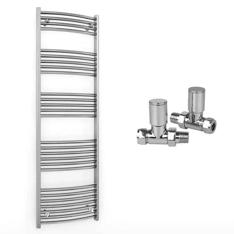 400mm x 1600mm Curved Chrome Heated Towel Rail Radiator