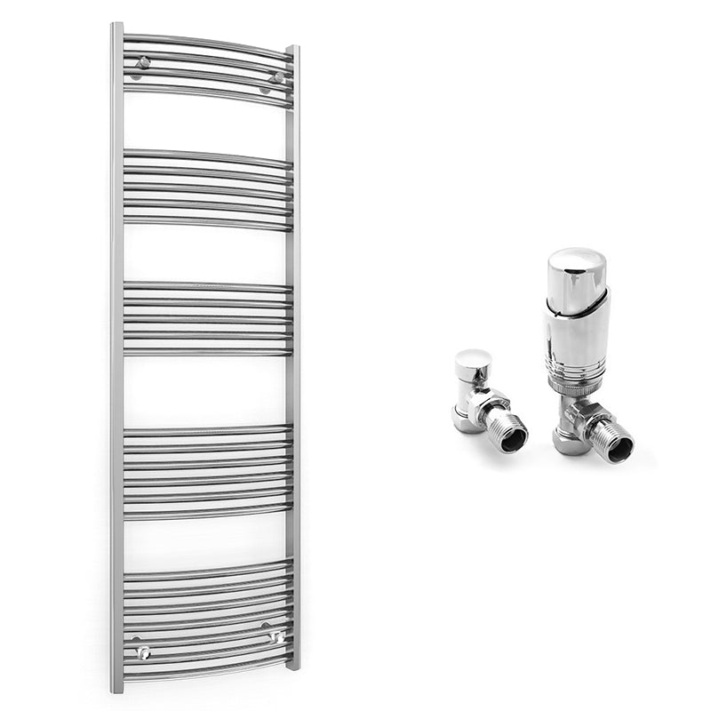400mm x 1600mm Curved Chrome Heated Towel Rail Radiator