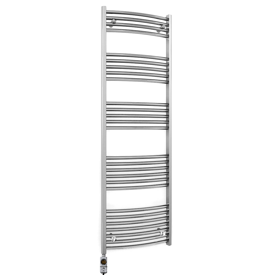 400mm x 1600mm Curved Chrome Electric Pre-Filled Heated Towel Rail Radiator