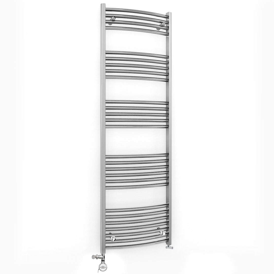 Dual Fuel 500mm x 1600mm Curved Chrome Heated Towel Rail Radiator- (incl. Valves + Electric Heating Kit)