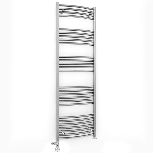 Dual Fuel 600mm x 1600mm Curved Chrome Heated Towel Rail Radiator- (incl. Valves + Electric Heating Kit)