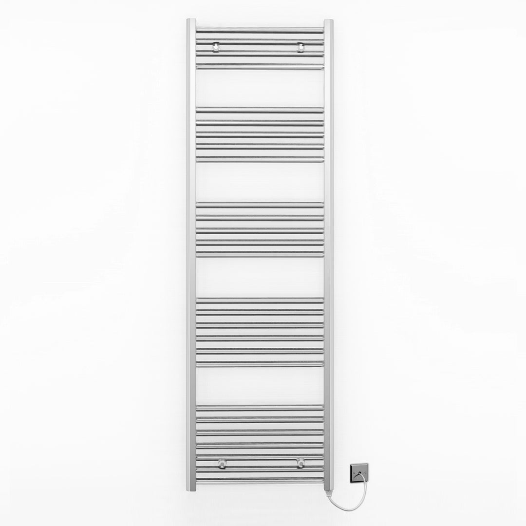 600mm Wide - Electric Heated Towel Rail Radiator - Flat Chrome - Straight