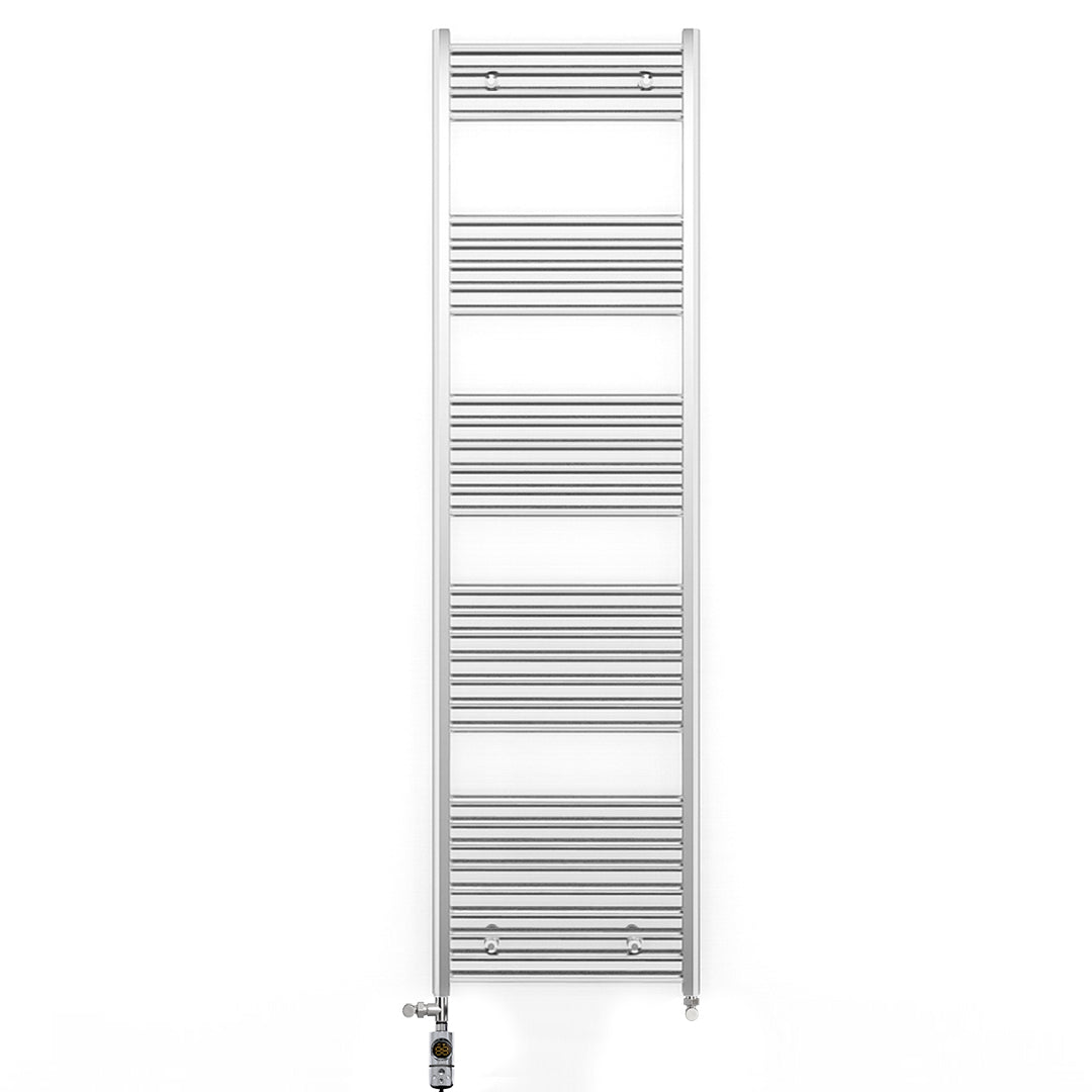 Dual Fuel 500mm x 1800mm Straight Chrome  Heated Towel Rail Radiator- (incl. Valves + Electric Heating Kit)