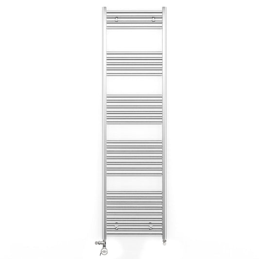 Dual Fuel 500mm x 1800mm Straight Chrome  Heated Towel Rail Radiator- (incl. Valves + Electric Heating Kit)